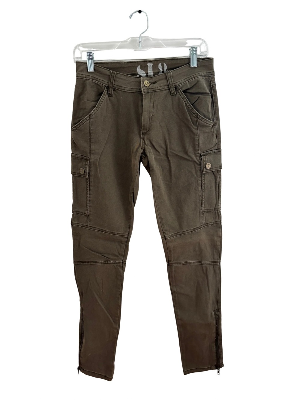 SL8 Women's Slim Cargo Skinny Pants in Olive with Ankle Zipper